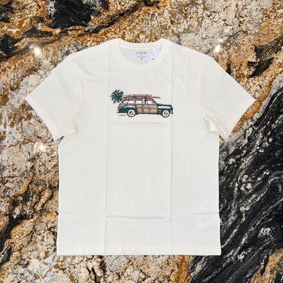 NWT J. Crew Men's Ivory W/Truck and Palm Tree Graphic Tee - Picture 2 of 8
